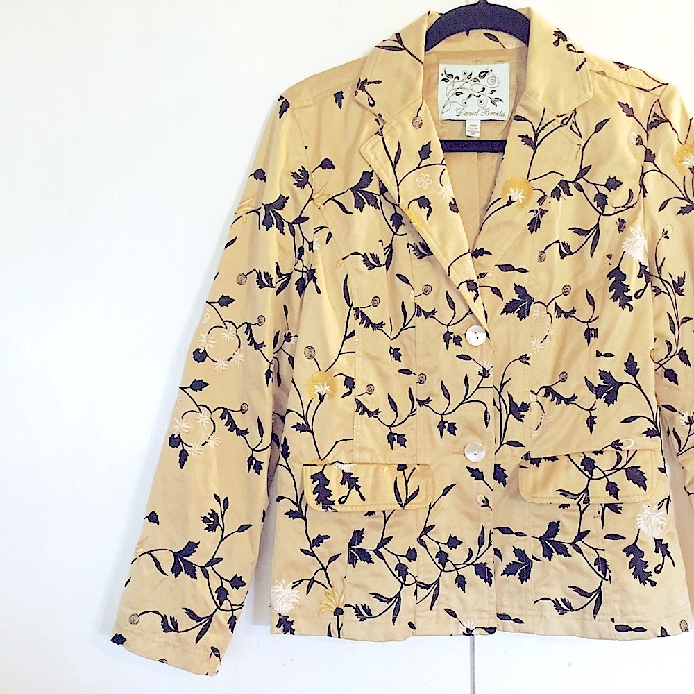 Fully Lined,Golden/Brown Floral Embroidery Blazer